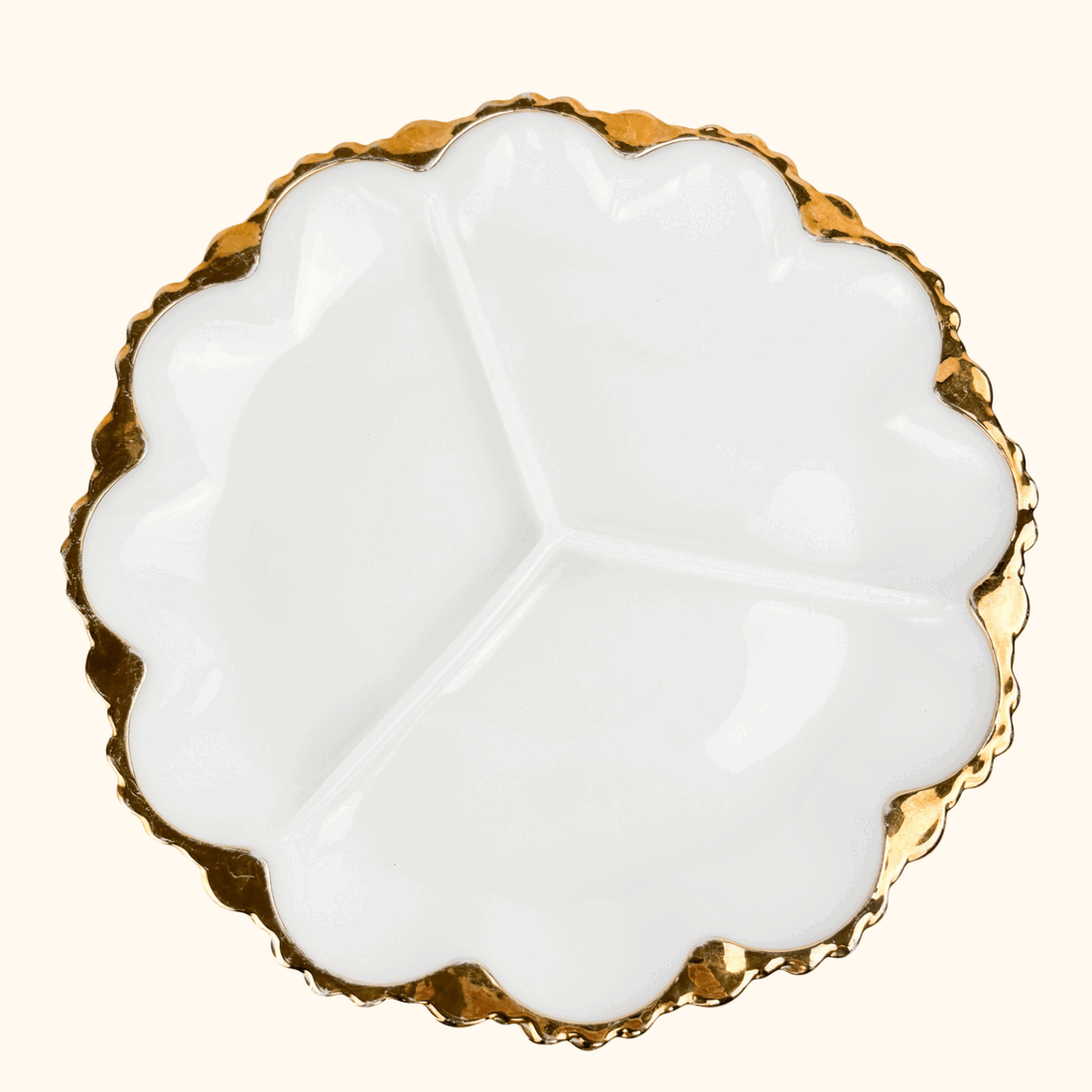 Vintage 1960s Anchor Hocking Milk Scallop Divided Glass Plate Anchor Hocking