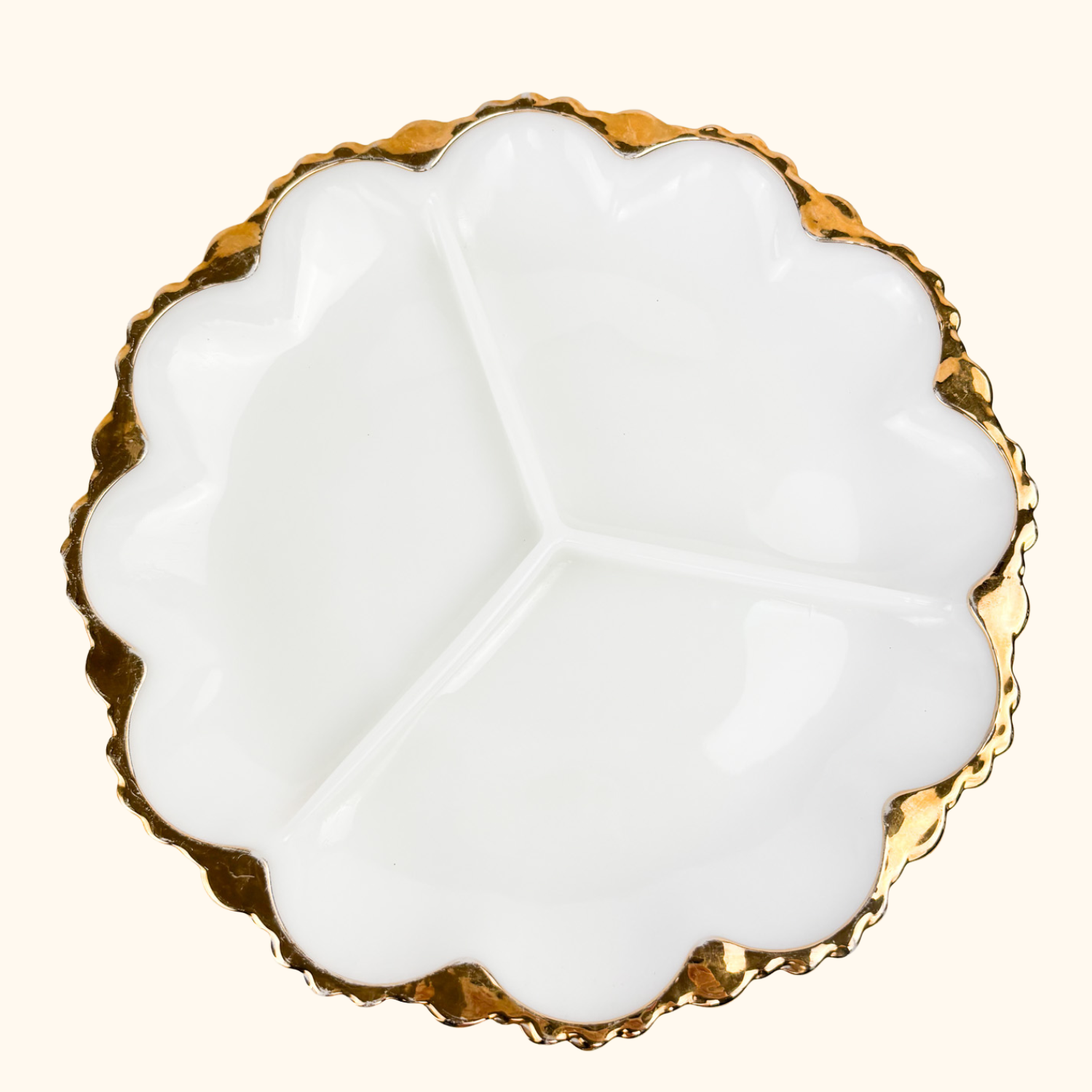 Vintage 1960s Anchor Hocking Milk Scallop Divided Glass Plate Anchor Hocking