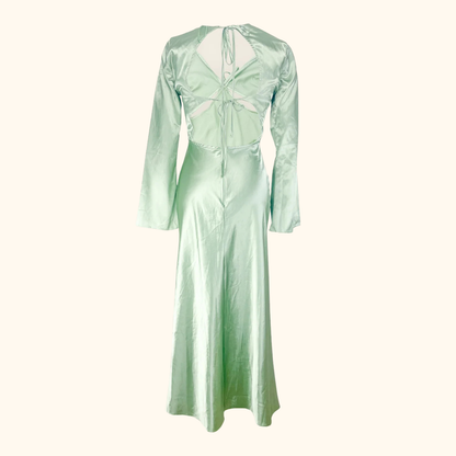 Topshop Green Satin Cutwork Occasion Maxi Dress - Size 8 Topshop