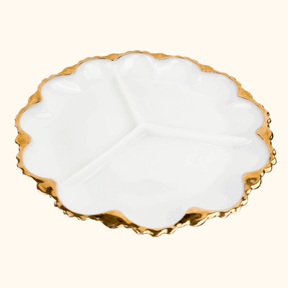 Vintage 1960s Anchor Hocking Milk Scallop Divided Glass Plate -  - Kitchenware