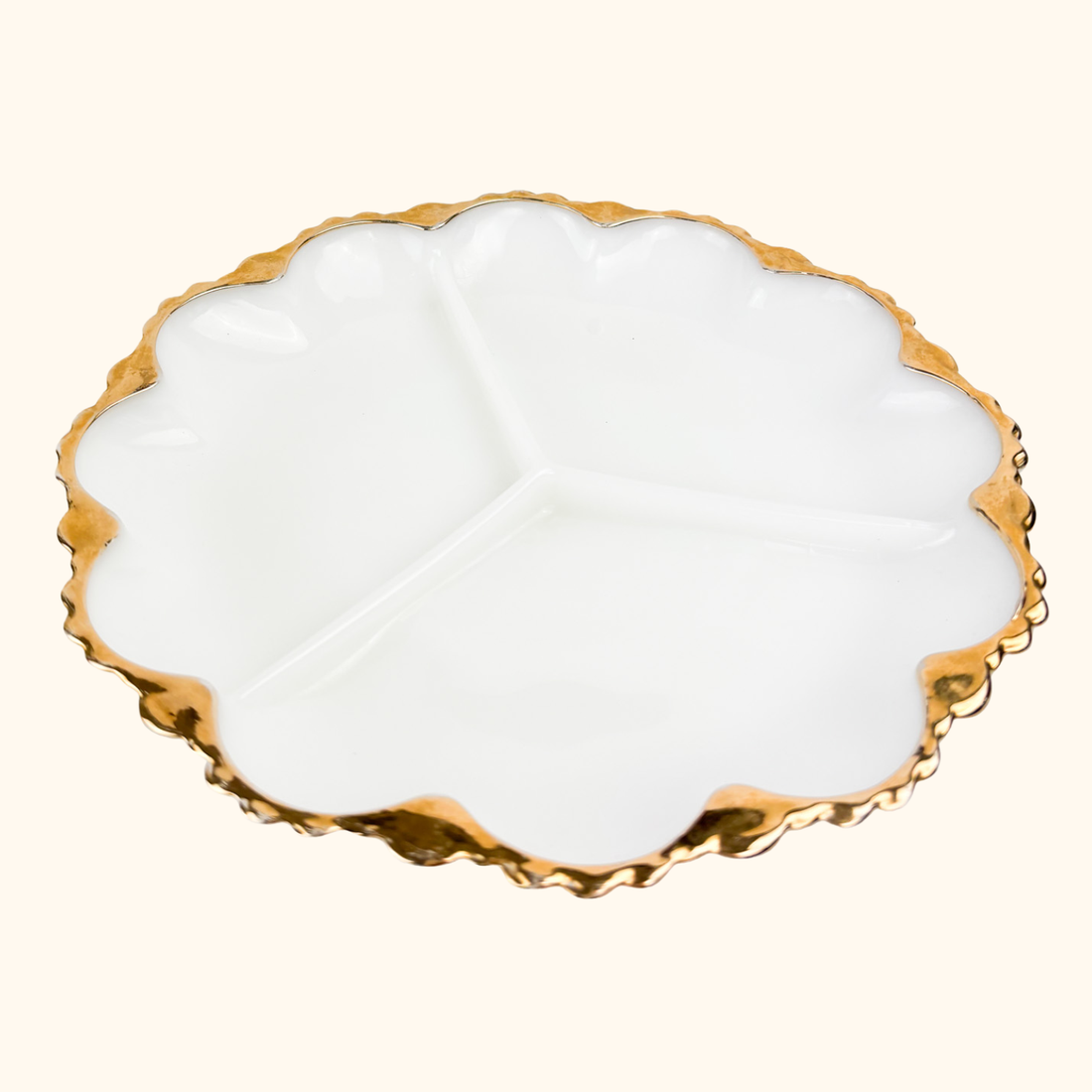 Vintage 1960s Anchor Hocking Milk Scallop Divided Glass Plate Anchor Hocking