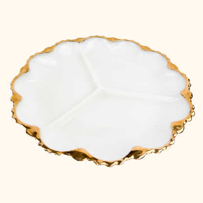 Vintage 1960s Anchor Hocking Milk Scallop Divided Glass Plate Anchor Hocking