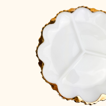 Vintage 1960s Anchor Hocking Milk Scallop Divided Glass Plate Anchor Hocking