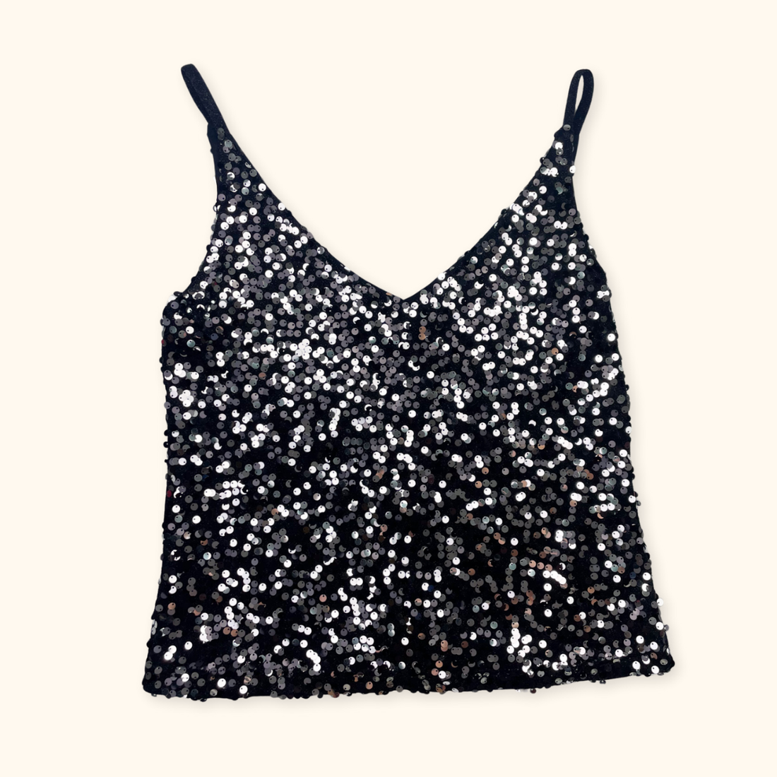 Next Black Sequin Cami Vest Top - Size 8