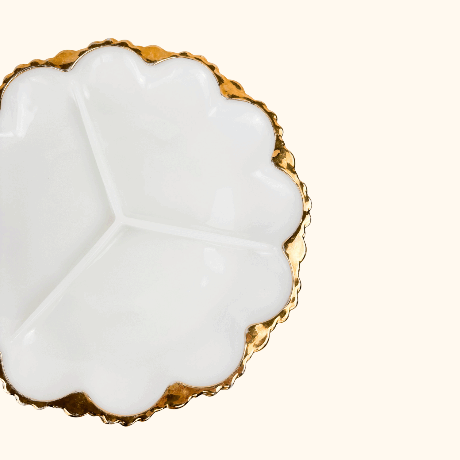 Vintage 1960s Anchor Hocking Milk Scallop Divided Glass Plate -  - Kitchenware