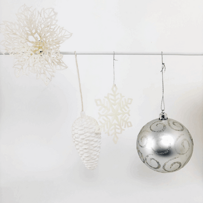 Silver and White Christmas Tree Decorations Mixed Set of 8 Sunshine Thrift