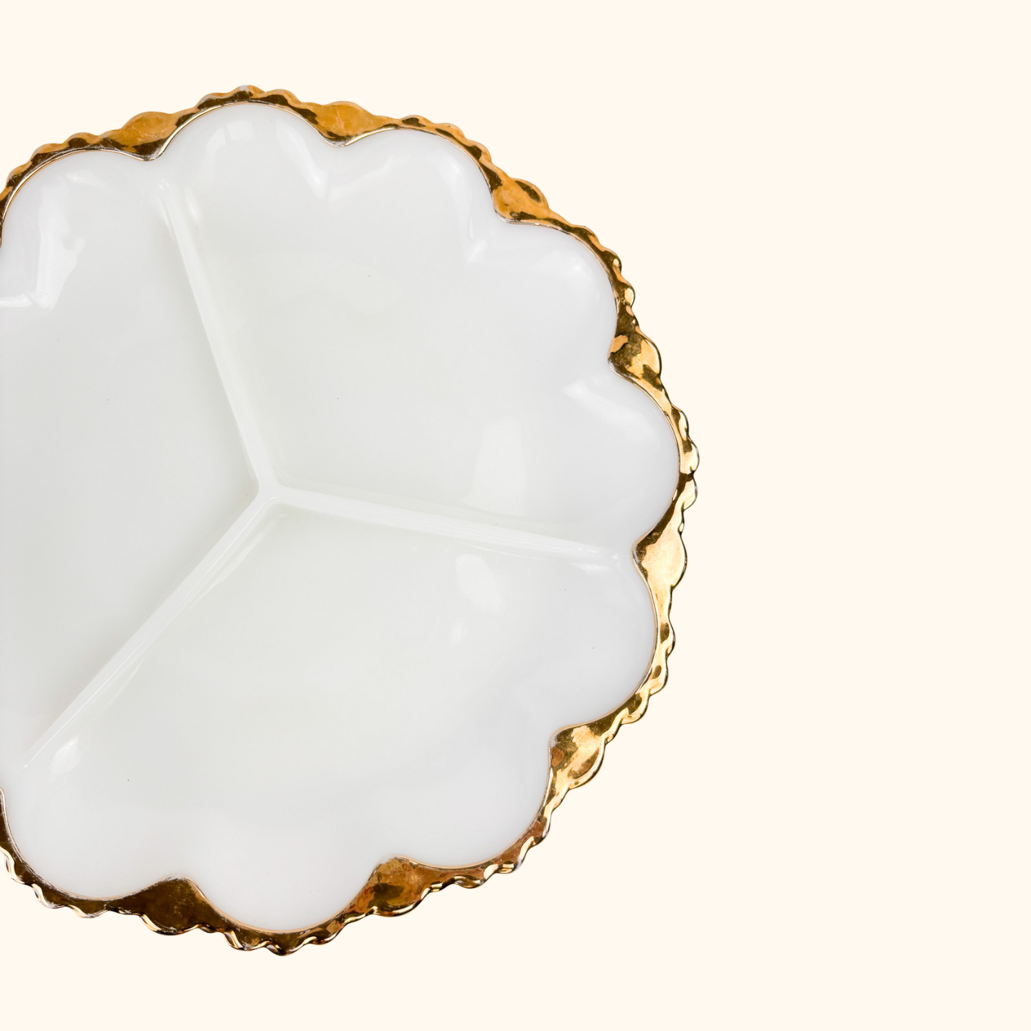 Vintage 1960s Anchor Hocking Milk Scallop Divided Glass Plate Anchor Hocking