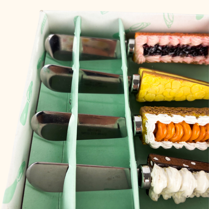 Novelty Colourful Dessert Knife Set Boxed Sunshine Thrift