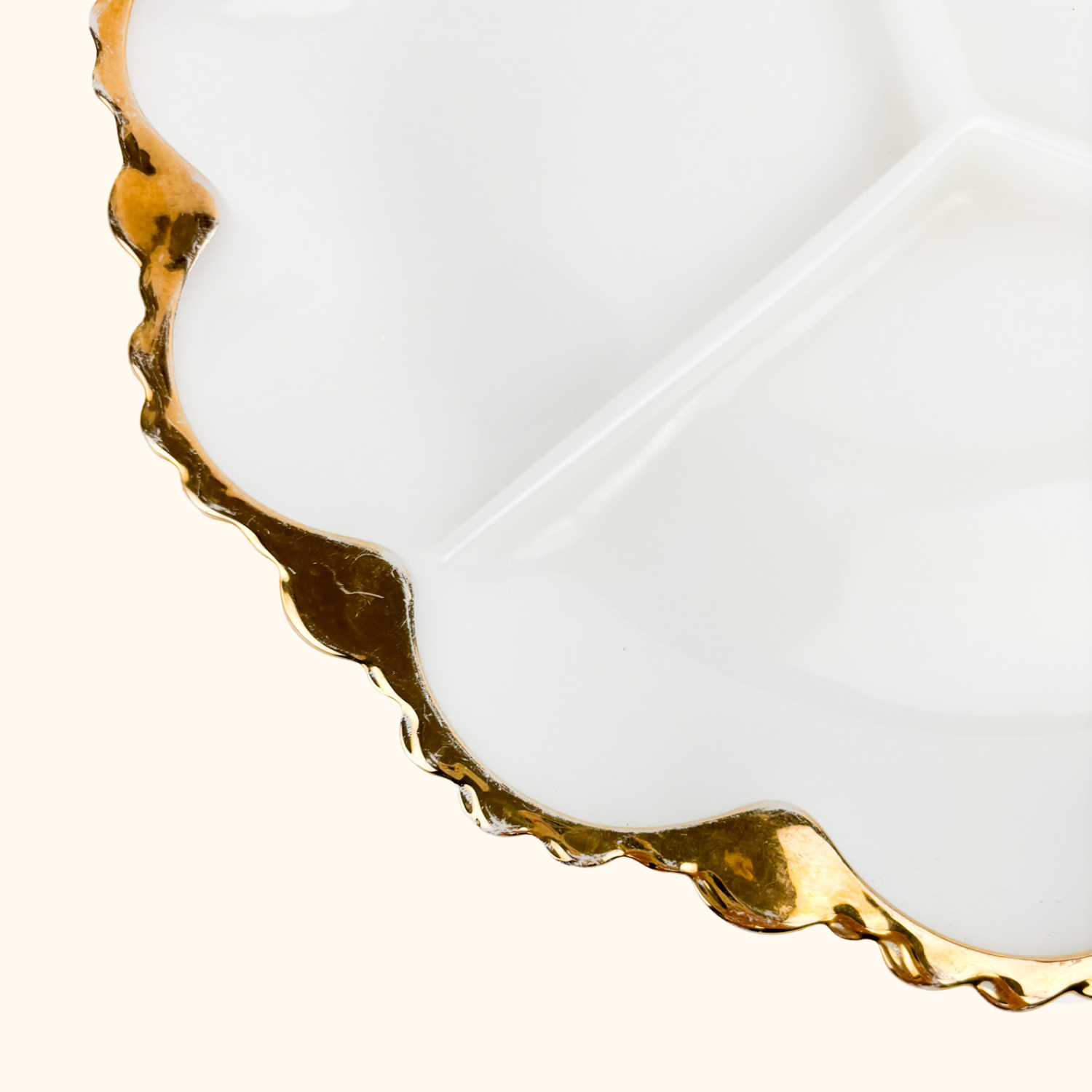 Vintage 1960s Anchor Hocking Milk Scallop Divided Glass Plate Anchor Hocking