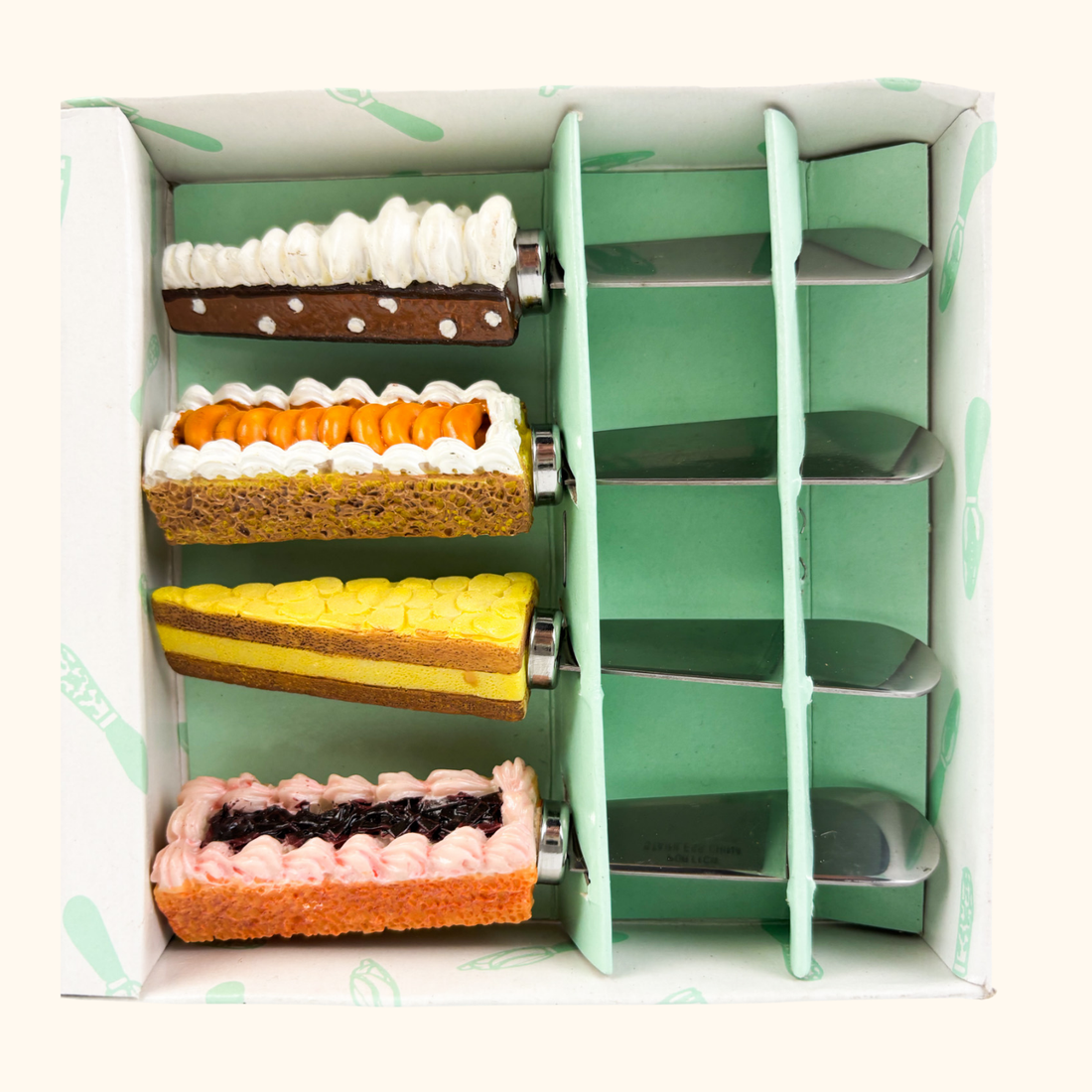 Novelty Colourful Dessert Knife Set Boxed Sunshine Thrift