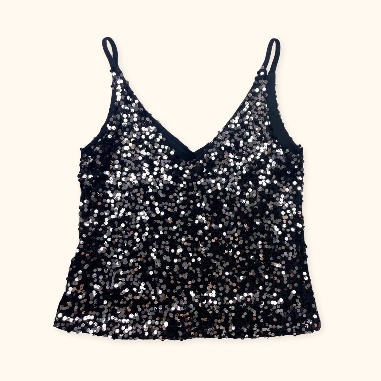 Next Black Sequin Cami Vest Top - Size 8 Next