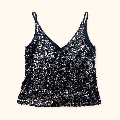 Next Black Sequin Cami Vest Top - Size 8 Next