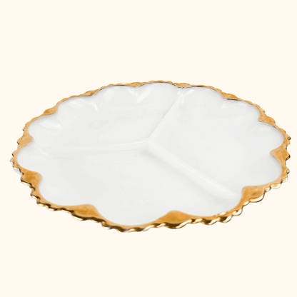 Vintage 1960s Anchor Hocking Milk Scallop Divided Glass Plate -  - Kitchenware