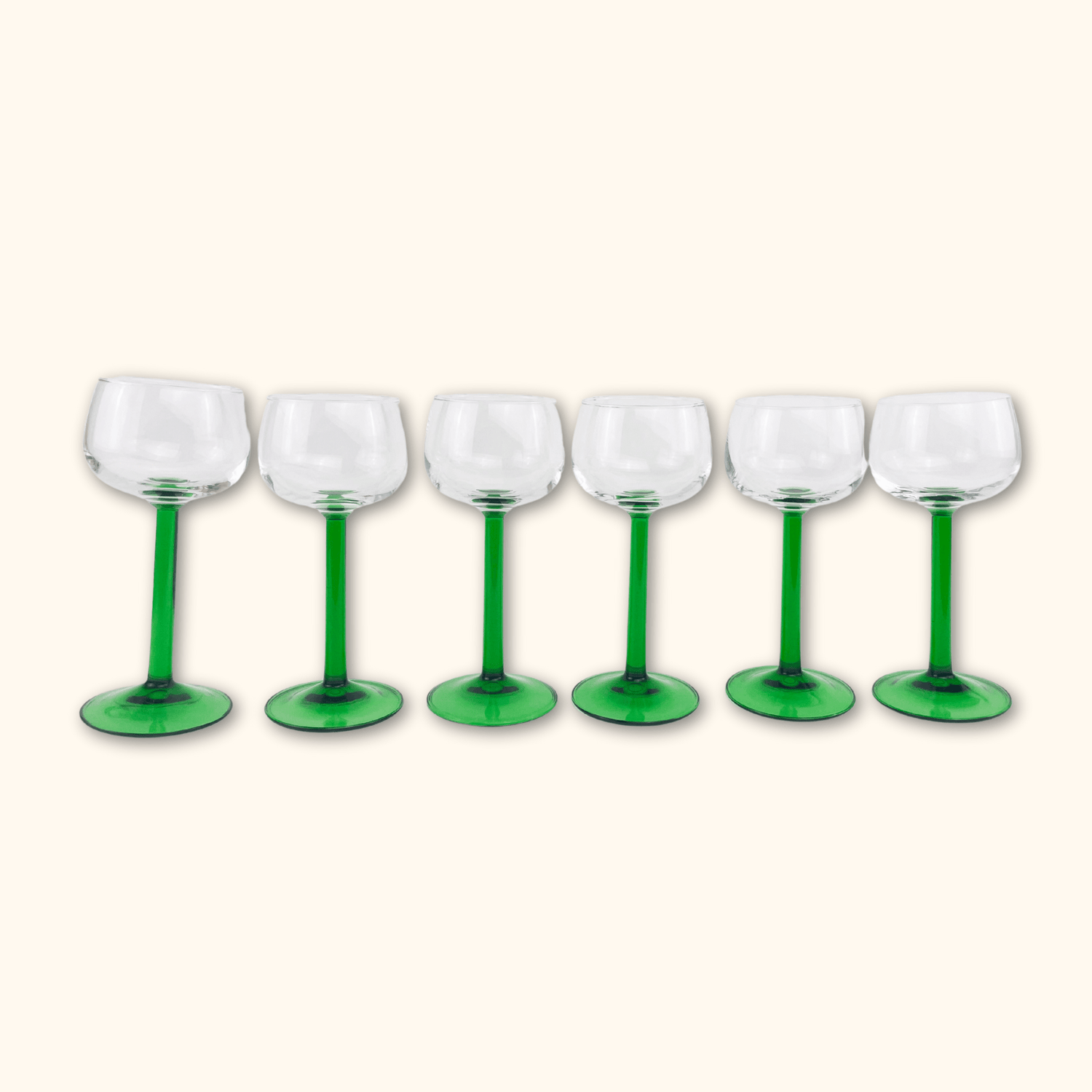 Vintage French Green Stem Wine Glasses - Set of 6