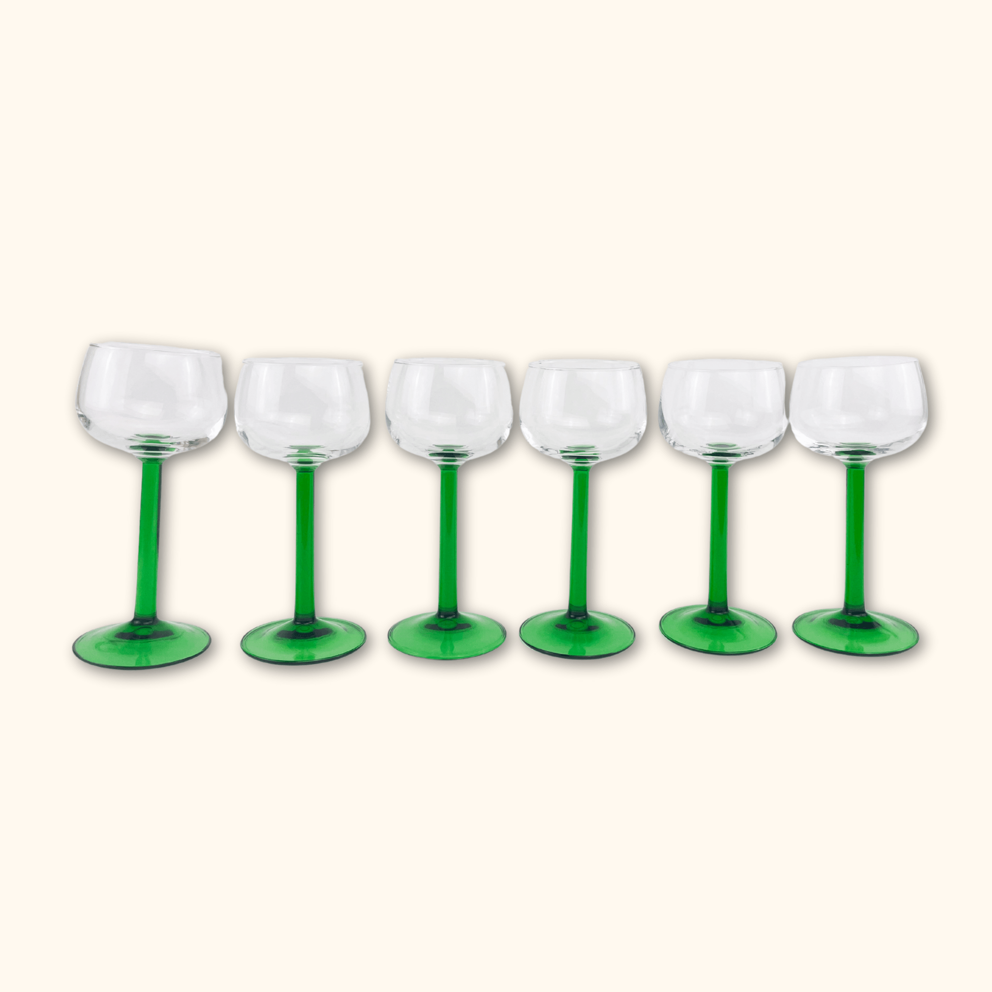 Vintage French Green Stem Wine Glasses - Set of 6