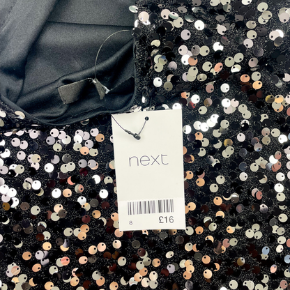 Next Black Sequin Cami Vest Top - Size 8 Next