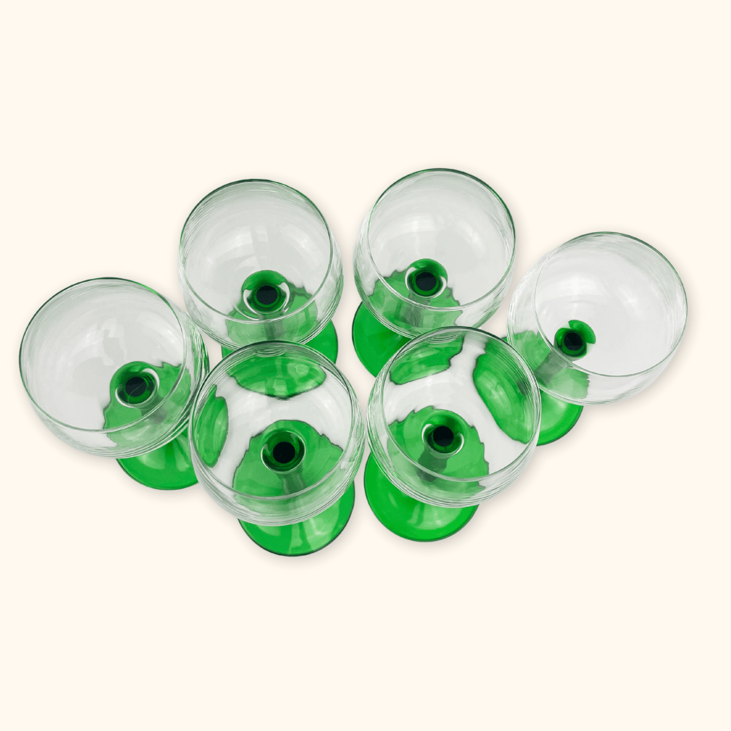 Vintage French Green Stem Wine Glasses - Set of 6