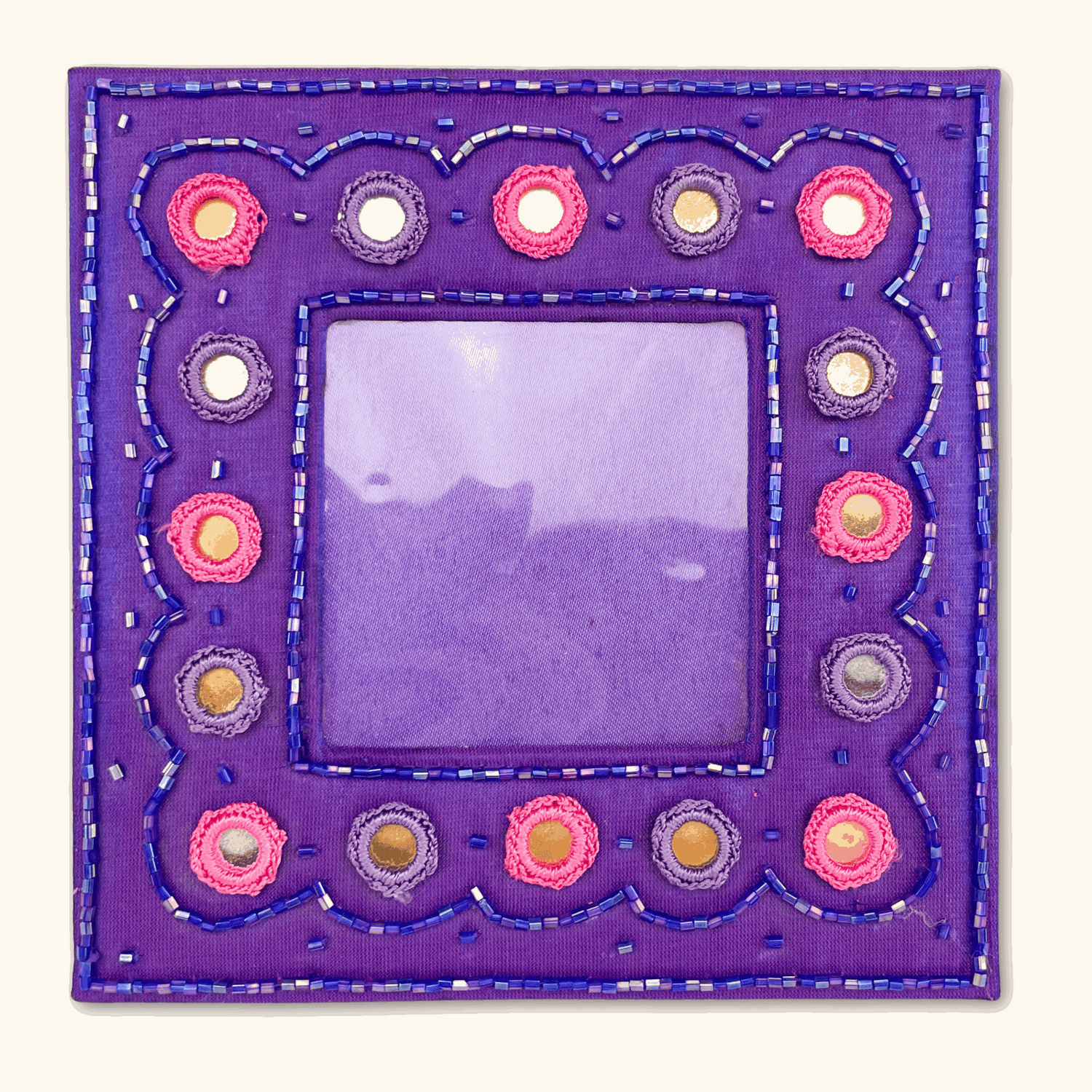 Purple Beaded Satin Square Picture Frame -  - Picture Frames