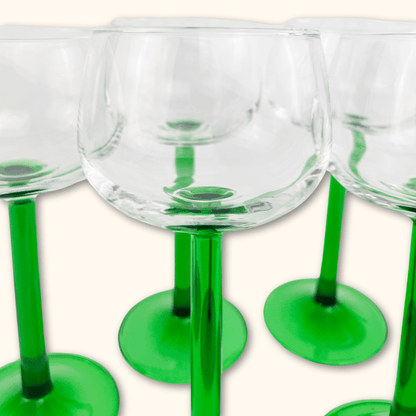 Vintage French Green Stem Wine Glasses - Set of 6
