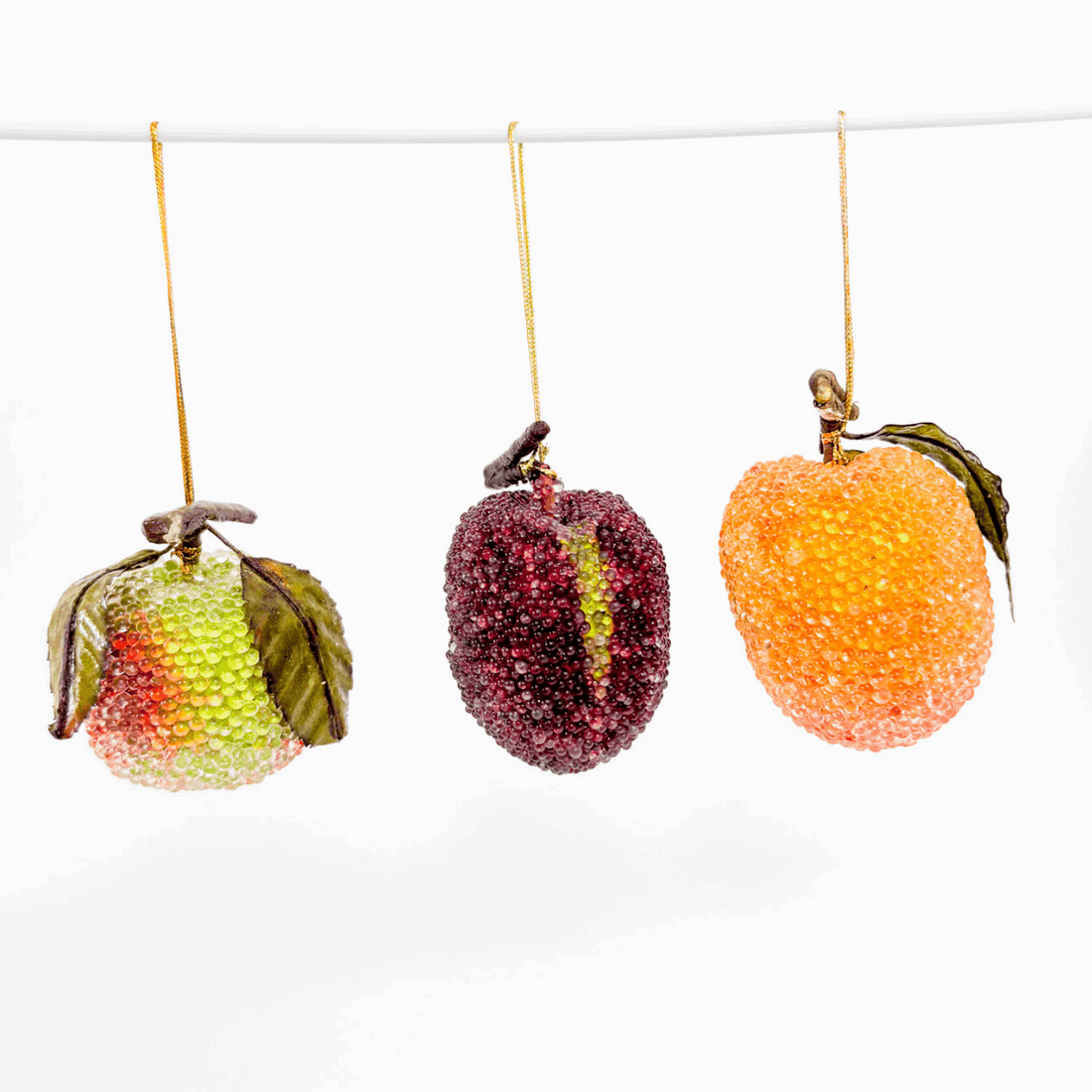 Vintage Sugared Beaded Faux Fruit Hanging Christmas Decorations Set of 3 Sunshine Thrift