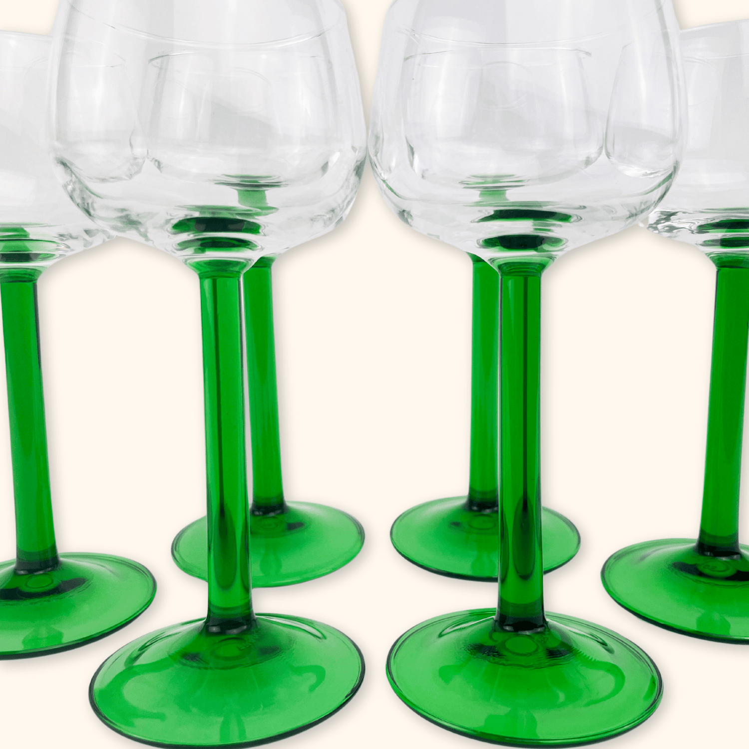 Vintage French Green Stem Wine Glasses - Set of 6