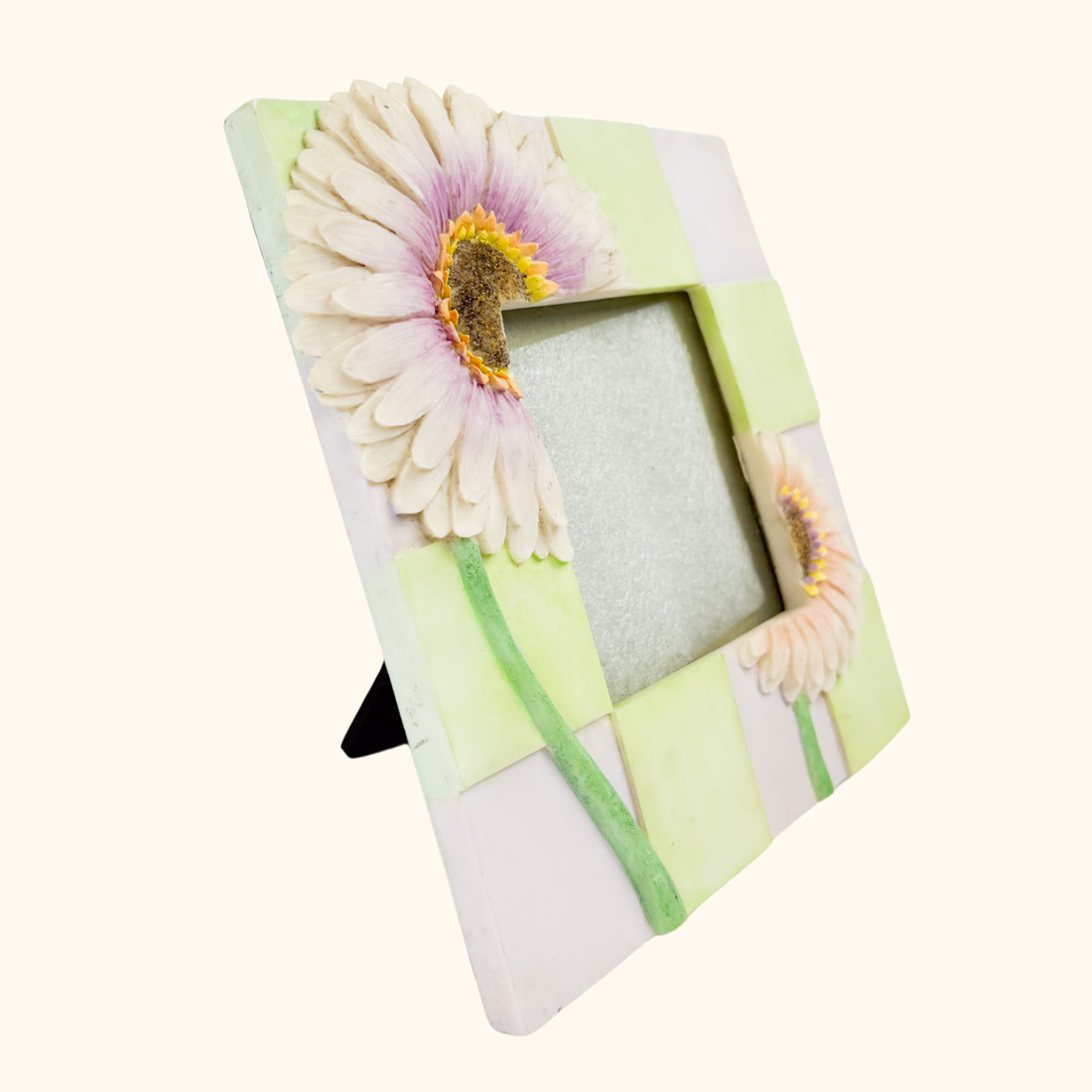 Purple and Green 3D Floral Patchwork Square Picture Frame 3.5inch x 3.5inch Sunshine Thrift