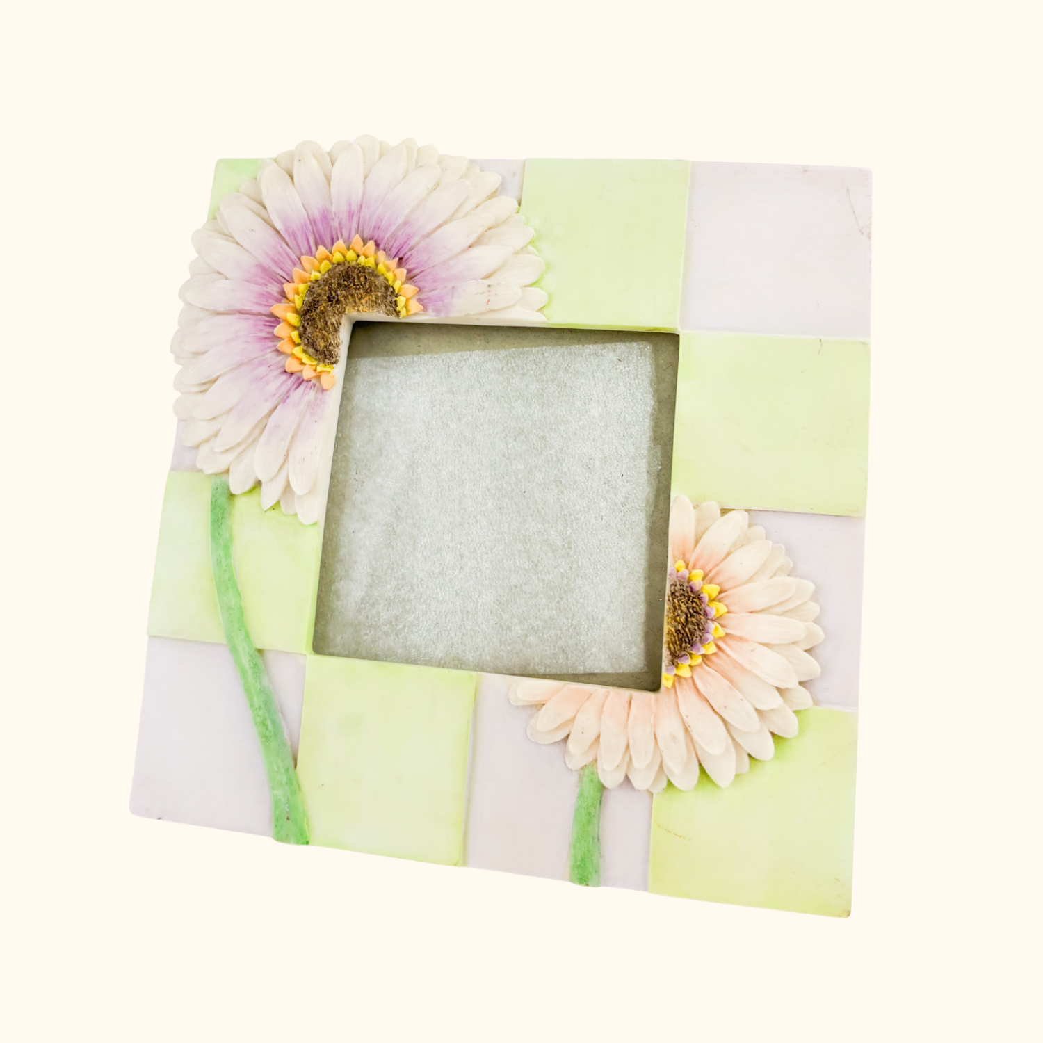 Purple and Green 3D Floral Patchwork Square Picture Frame 3.5inch x 3.5inch Sunshine Thrift
