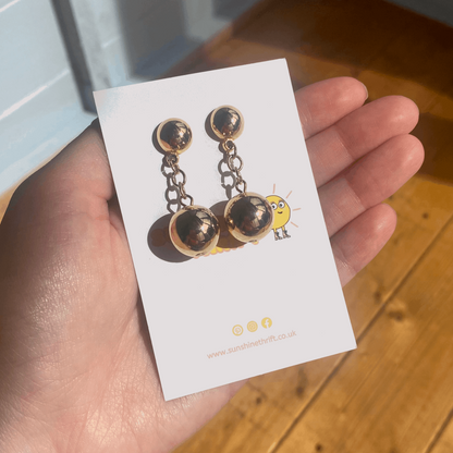 Gold Tone Hanging Stud Earrings - Sunshine Thrift - Jewellery