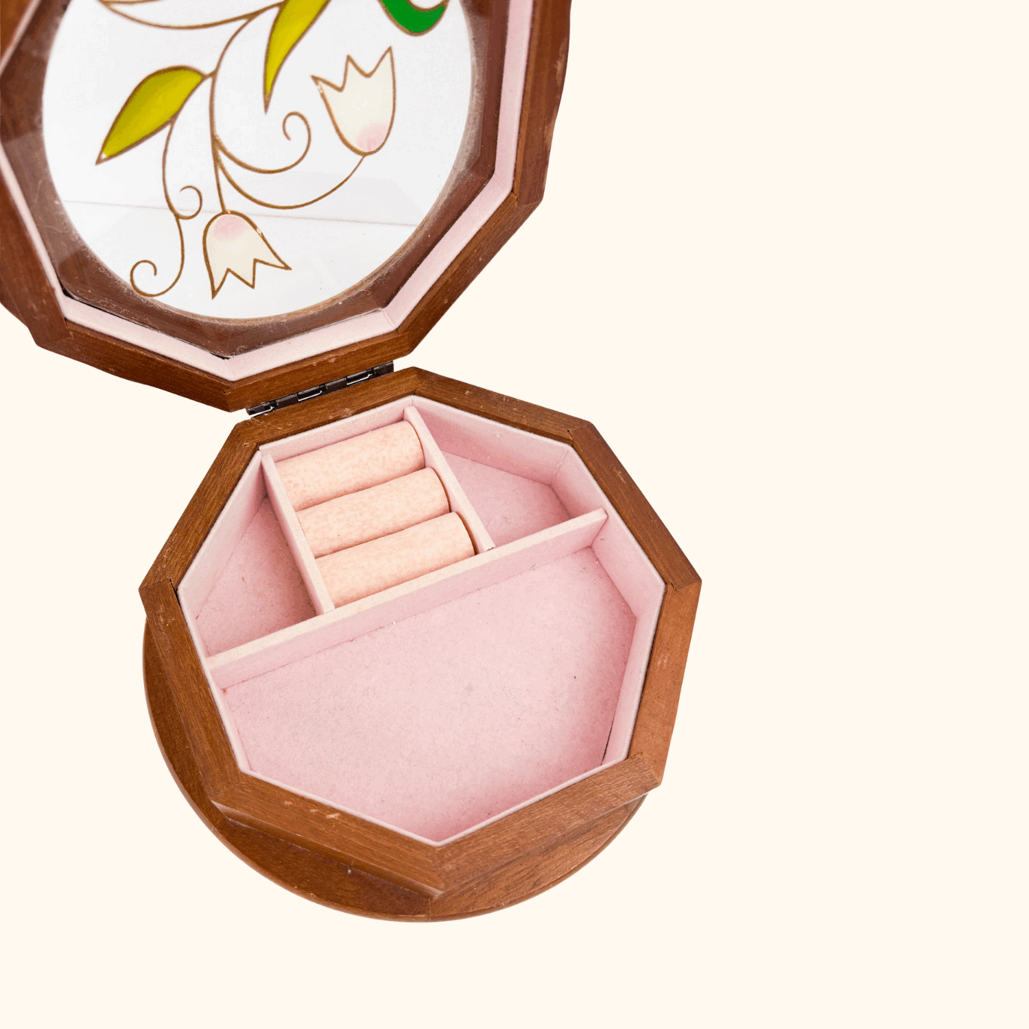 Vintage Wooden Octagon Stained Glass Jewellery Box Sunshine Thrift