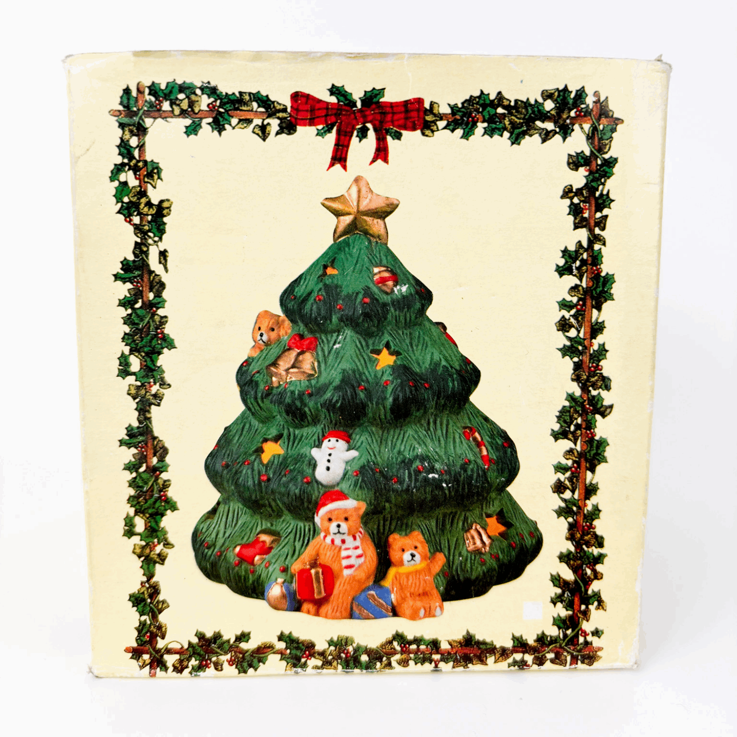 Vintage Christmas Tree Ceramic Tea Light Candle Holder Boxed Sunshine Thrift