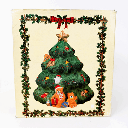Vintage Christmas Tree Ceramic Tea Light Candle Holder Boxed Sunshine Thrift
