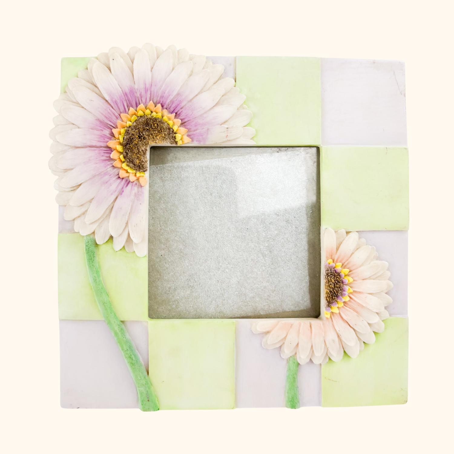 Purple and Green 3D Floral Patchwork Square Picture Frame 3.5inch x 3.5inch Sunshine Thrift