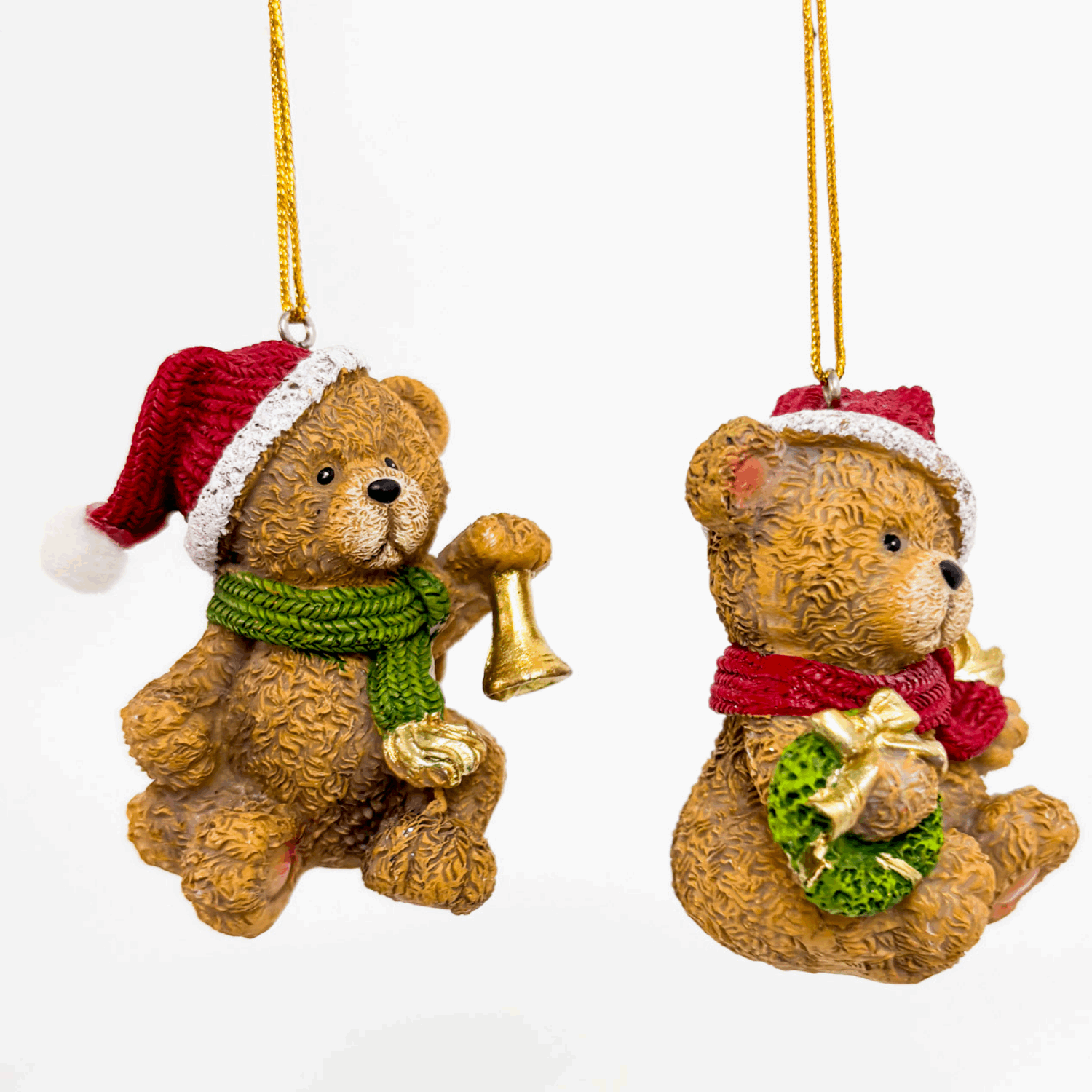 Resin Teddy Bear Hanging Christmas Baubles Set of 2 Sunshine Thrift