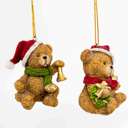Resin Teddy Bear Hanging Christmas Baubles Set of 2 Sunshine Thrift
