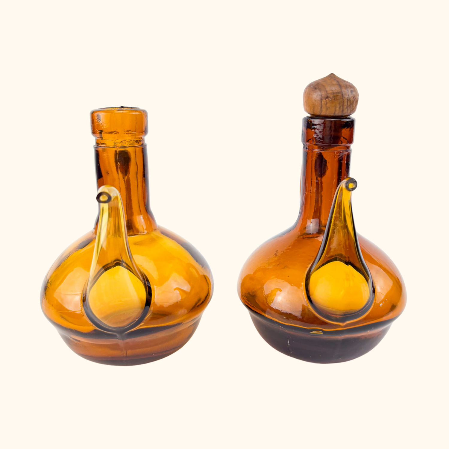 Hand Blown Amber Glass Oil Vinegar Decanter Bottles Sunshine Thrift