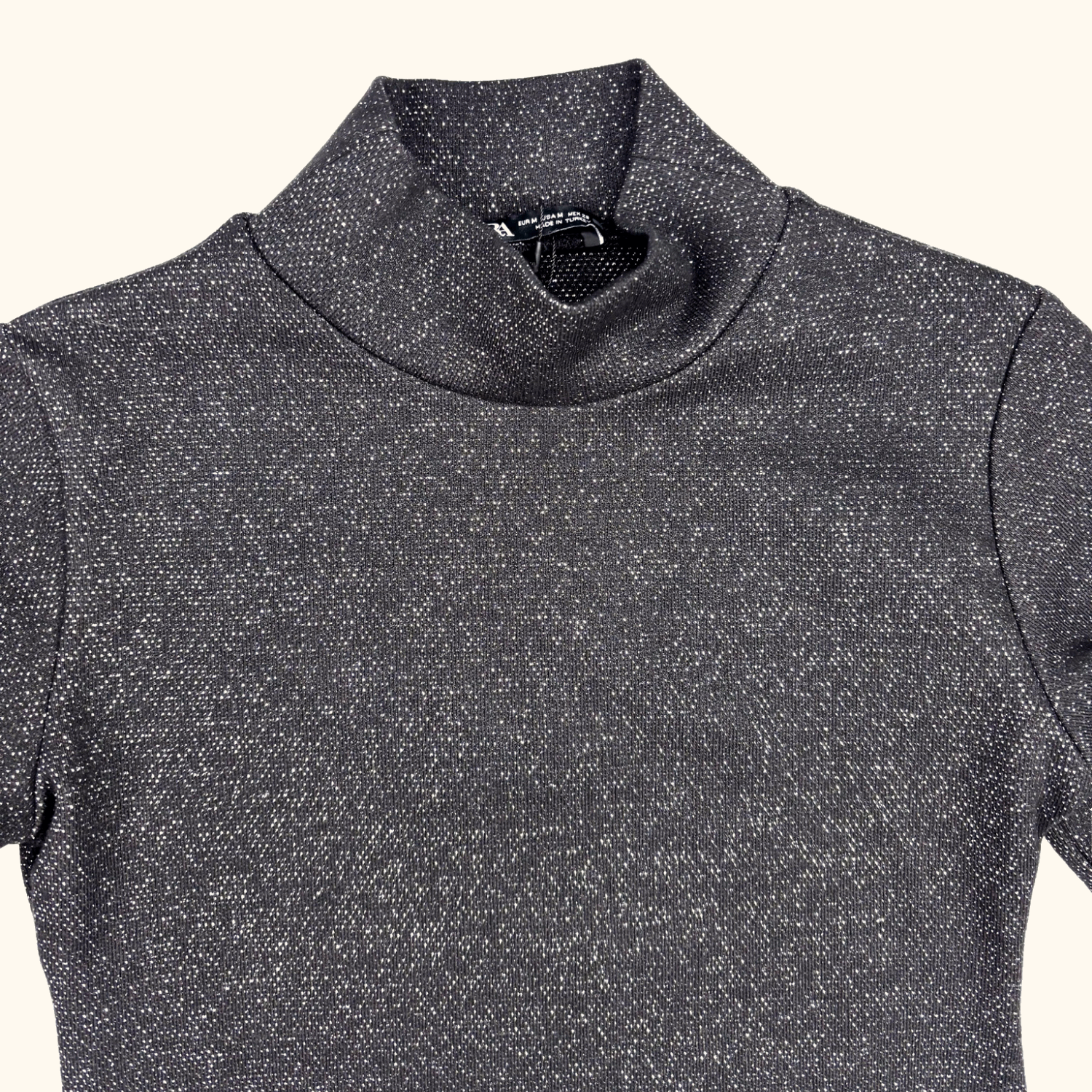 Zara Black Glitter Knitted Open Back Top - Size Medium