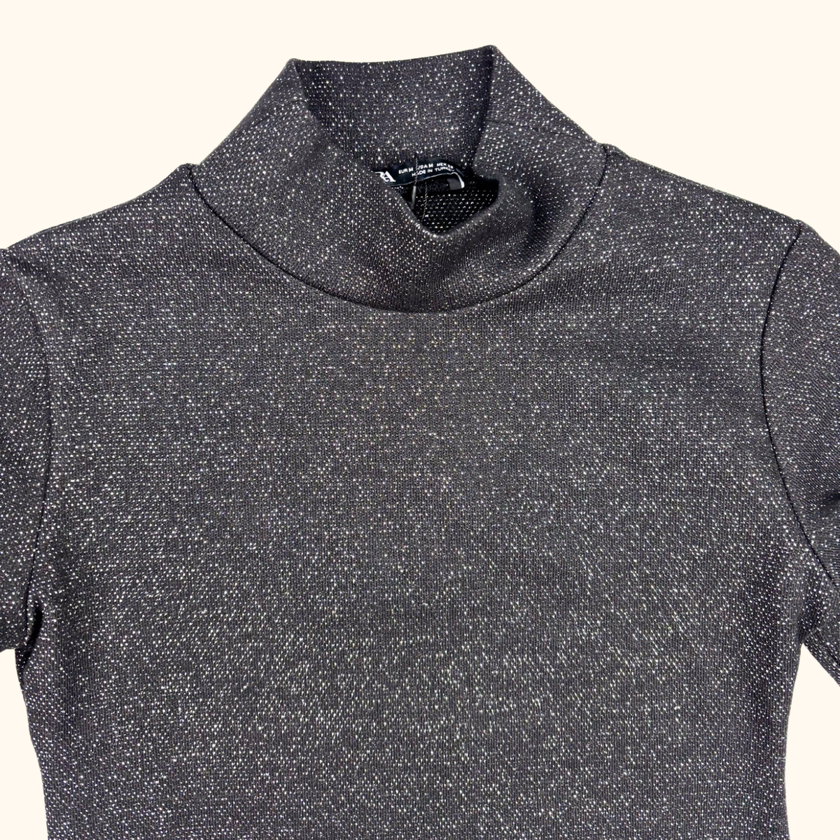 Zara Black Glitter Knitted Open Back Top - Size Medium