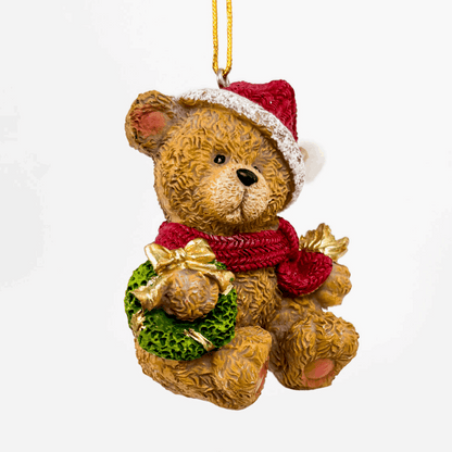 Resin Teddy Bear Hanging Christmas Baubles Set of 2 Sunshine Thrift