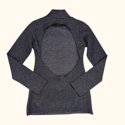 Zara Black Glitter Knitted Open Back Top - Size Medium