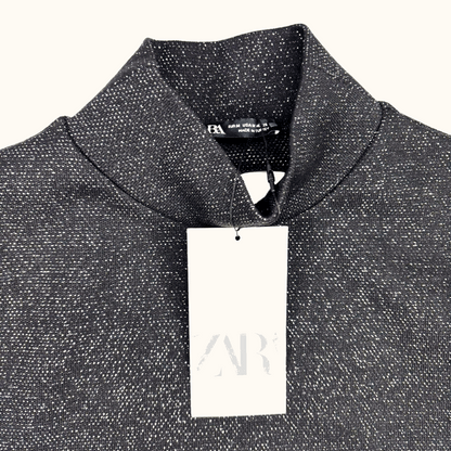 Zara Black Glitter Knitted Open Back Top - Size Medium