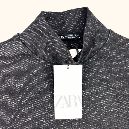 Zara Black Glitter Knitted Open Back Top - Size Medium