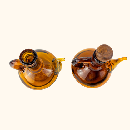Hand Blown Amber Glass Oil Vinegar Decanter Bottles Sunshine Thrift