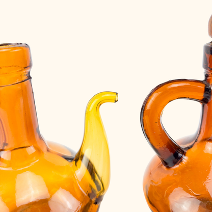 Hand Blown Amber Glass Oil Vinegar Decanter Bottles Sunshine Thrift