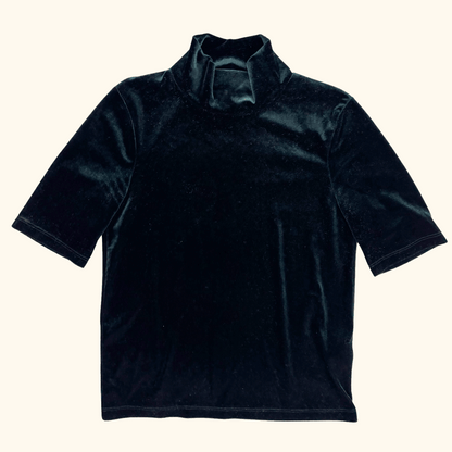 Zara Dark Green Velvet Short Sleeve Top - Size Small