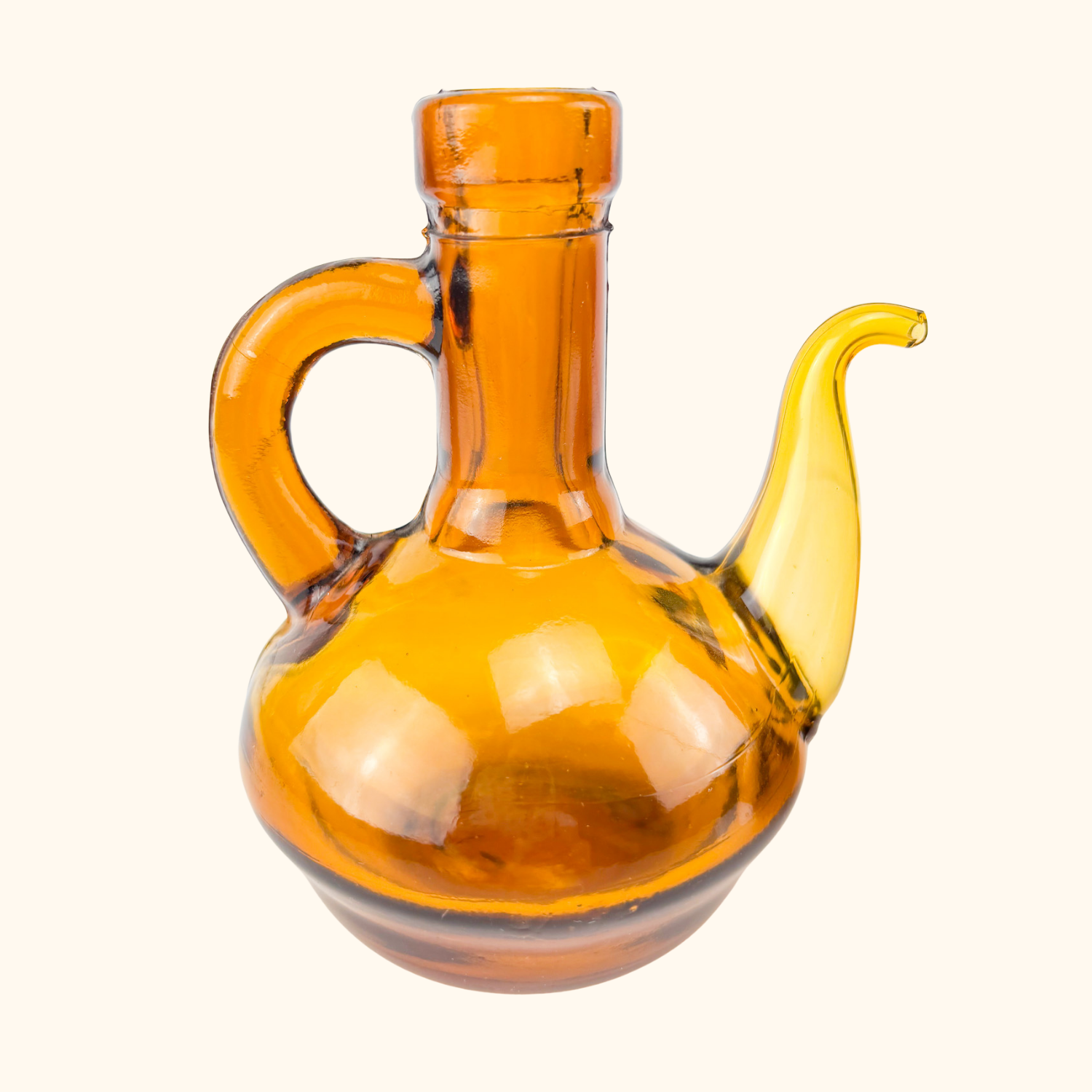 Hand Blown Amber Glass Oil Vinegar Decanter Bottles Sunshine Thrift