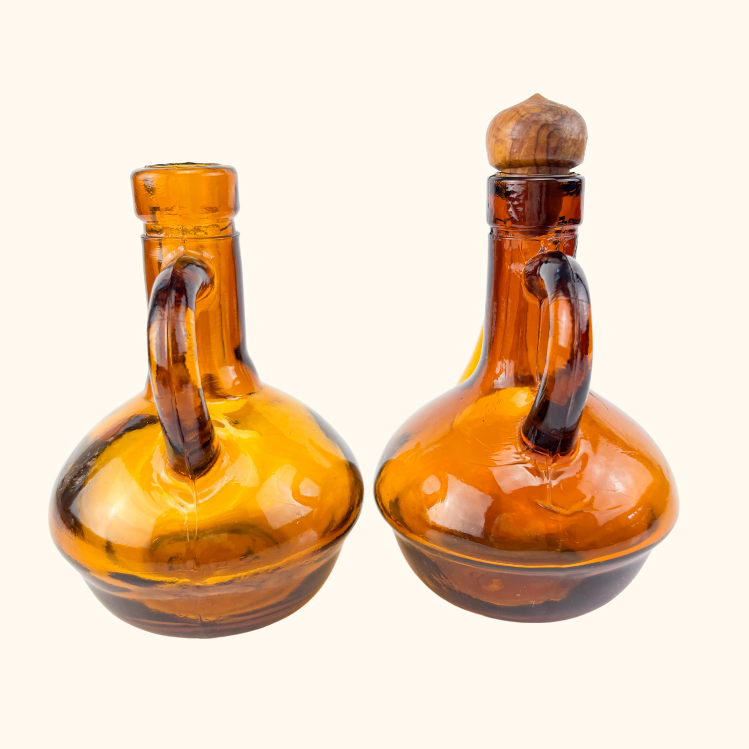Hand Blown Amber Glass Oil Vinegar Decanter Bottles Sunshine Thrift
