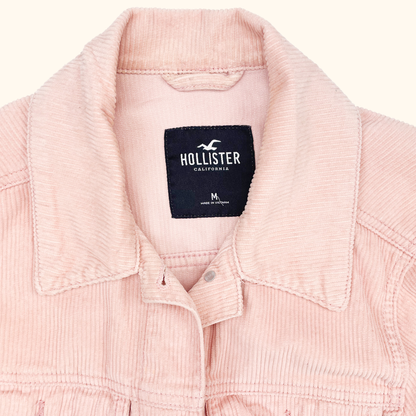 Hollister Pink Cord Cropped Denim Jacket - Size Medium