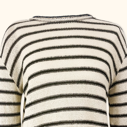Zara Black and Cream Crochet Long Sleeve Jumper - Size Small