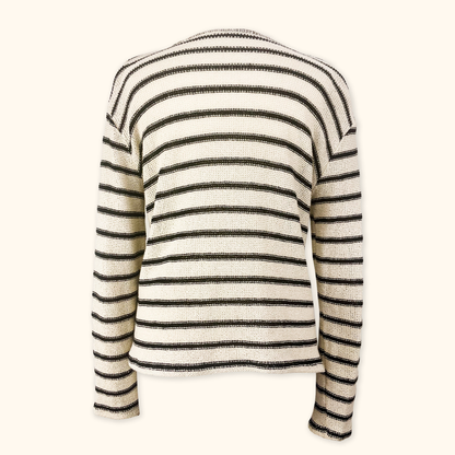 Zara Black and Cream Crochet Long Sleeve Jumper - Size Small