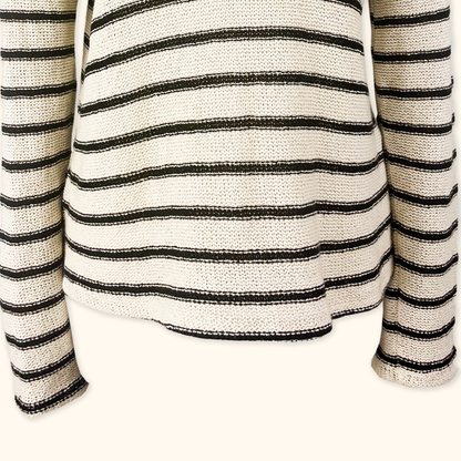 Zara Black and Cream Crochet Long Sleeve Jumper - Size Small